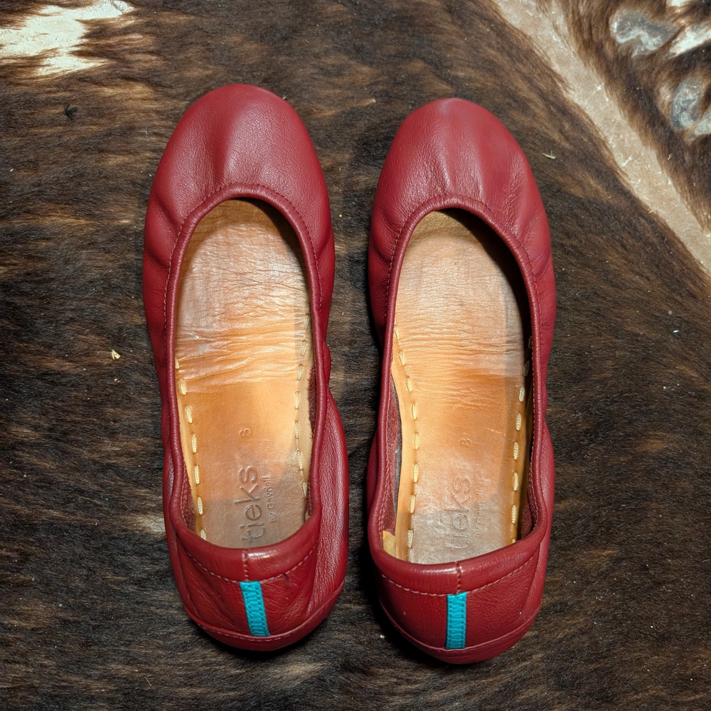 Tieks Burgundy Leather Flats with Blue Detail